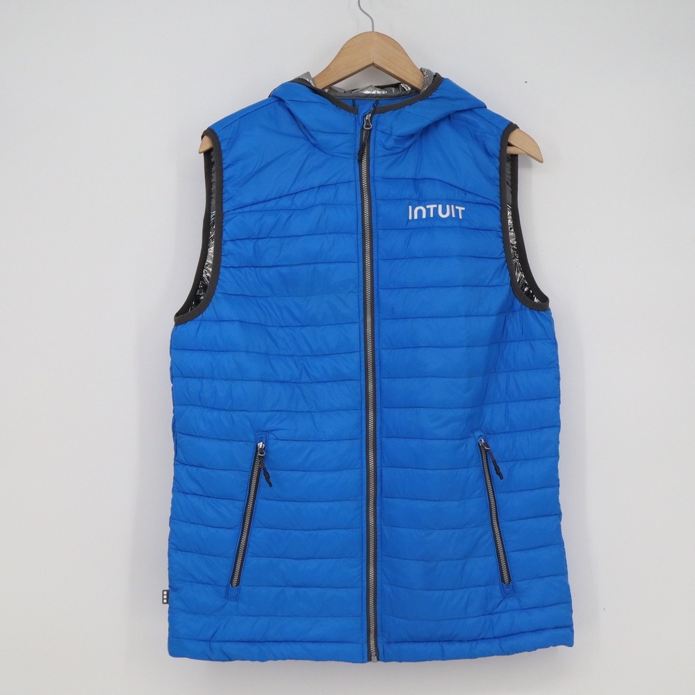 Elevate Intuit Mens Blue Hooded Puffer Vest Quilted Packable Small